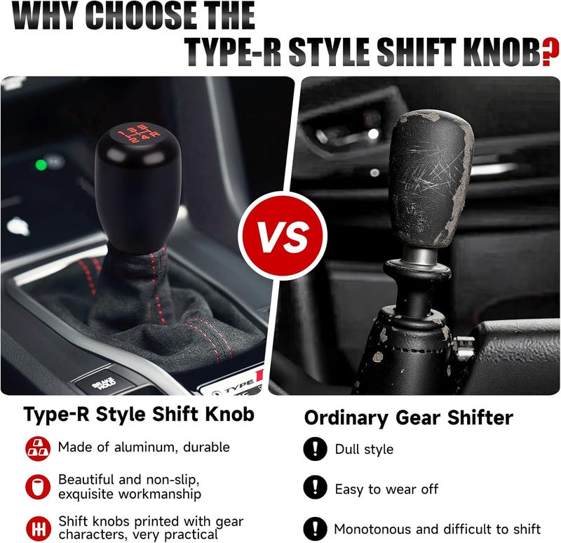 ANDO RACING مقبض نقل السرعة على طراز Type-R 5، مقبض نقل السرعة من سبائك الألمنيوم مع 3 محولات متوافقة مع ناقل حركة يدوي 5 سرعات عالمي للسيارة والشاحنة وSUV (أسود) - Image 3